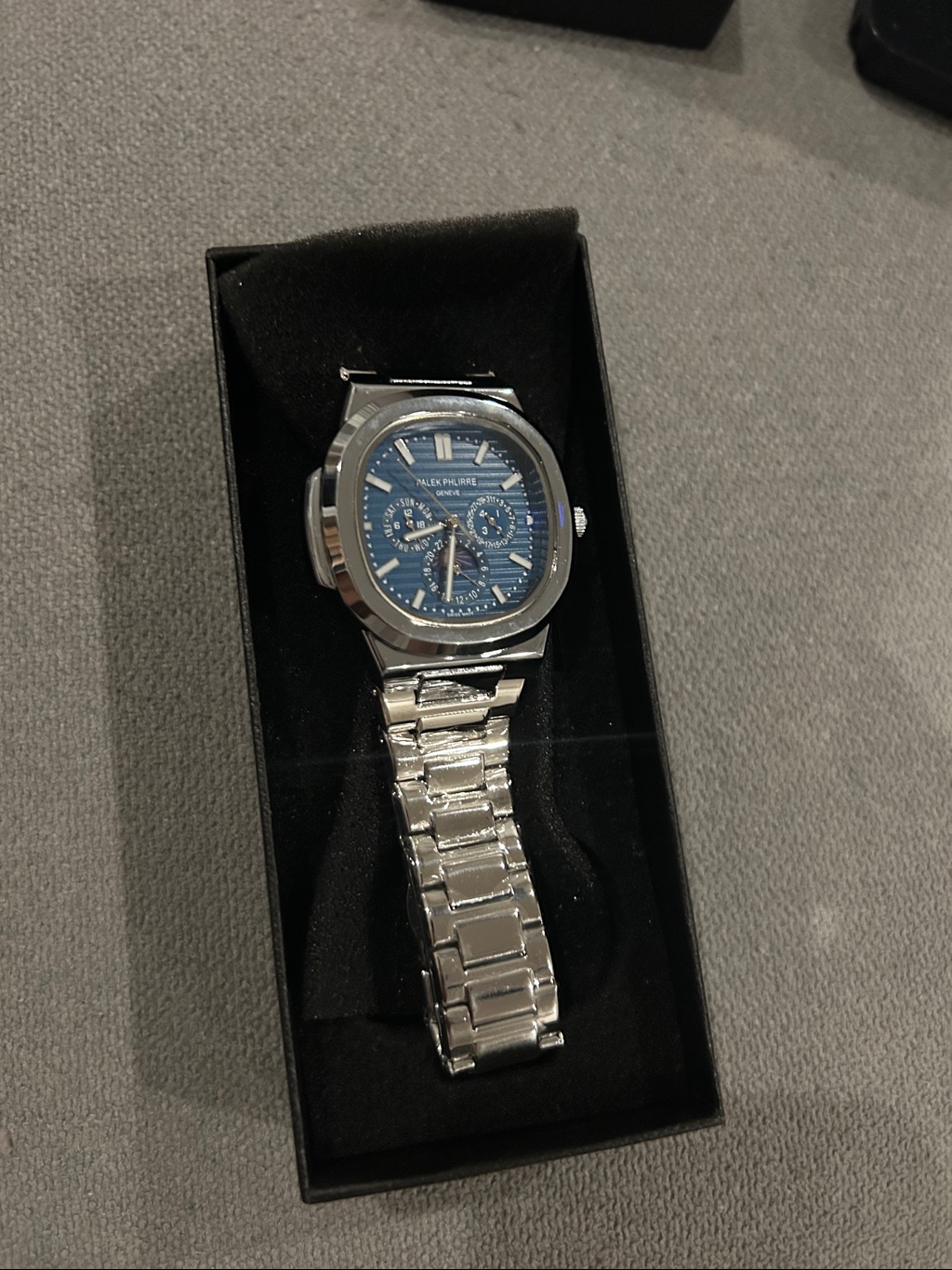 Mens Stainless Steel Watch With Blue Dial